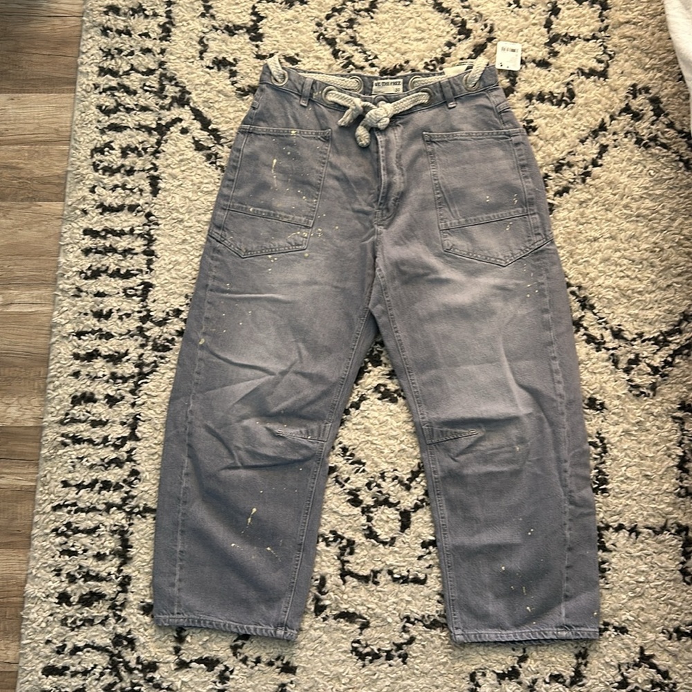 Free People We The Free Moxie Pull-On Barrel Jeans grey NWT - Picture 5 of 7